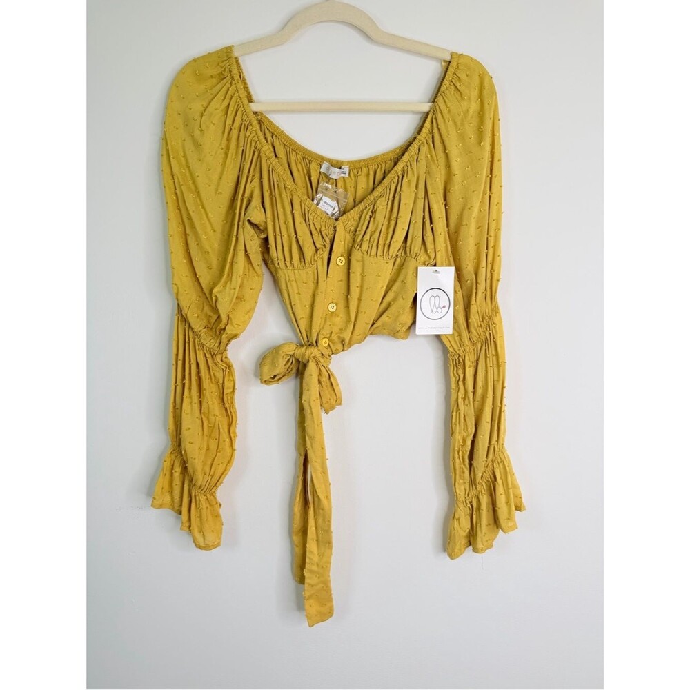 NWT ✨ Boutique Yellow Long Sleeve Puff Sleeve Button Down Top Size Small